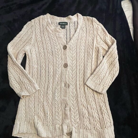 Eddie Bauer‎ beige cardigan sweater 55% linen, size small - Picture 9 of 15
